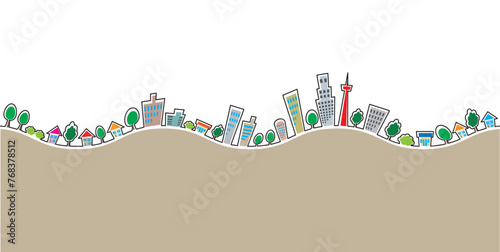 街並みのポップなイラスト