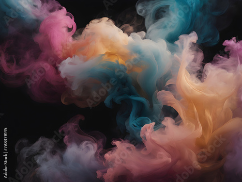 Swirling clouds of colorful smoke create a captivating backdrop, blending hues into a harmonious symphony of colors.