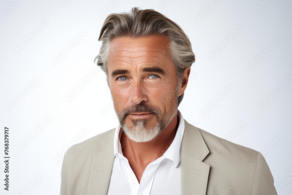 Portrait of a handsome mature man with grey hair and beard. Portrait of a handsome mature man with grey hair and beard.