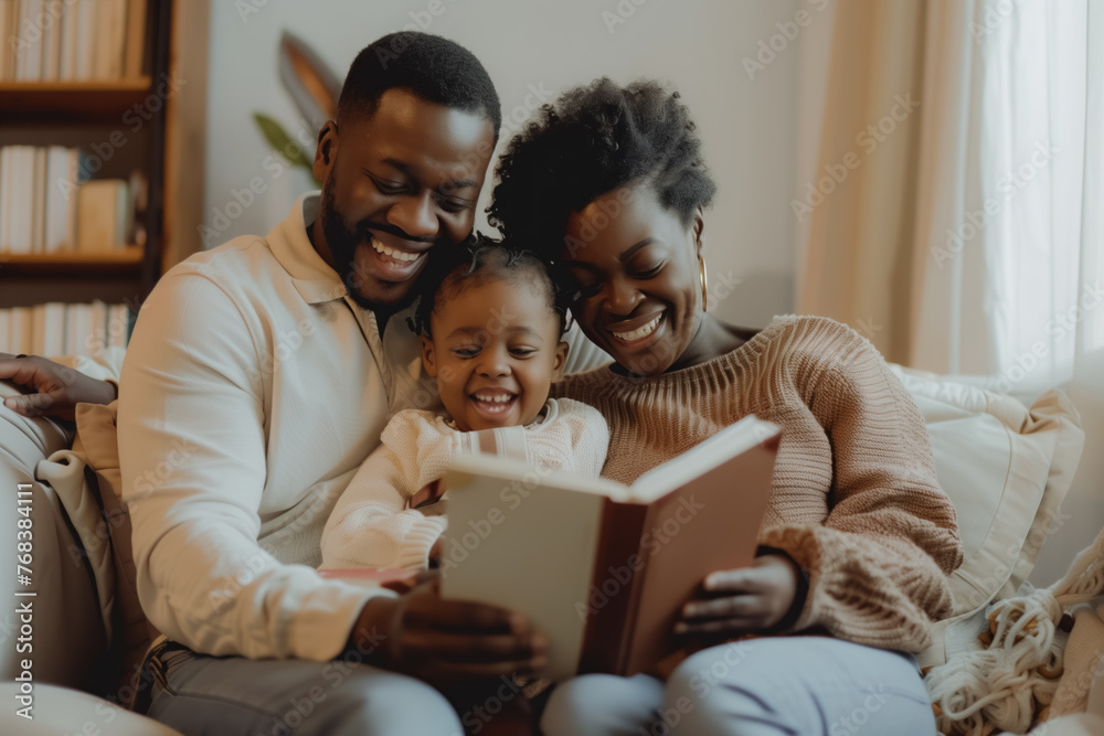 Cozy Family Moment with Parents Reading a Storybook to Their Daughter at Home