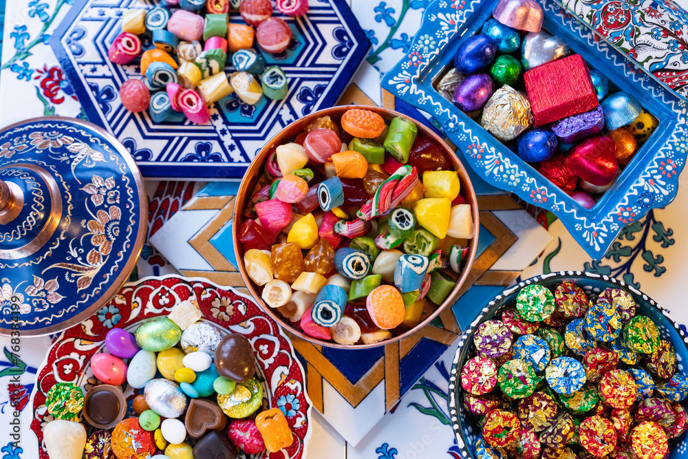 Colorful Candy and Chocolate, Ramadan Kareem Concept Photo, Uskudar Istanbul, Turkiye (Turkey)
