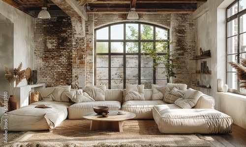 Boho ethnic style interior design of a modern living room