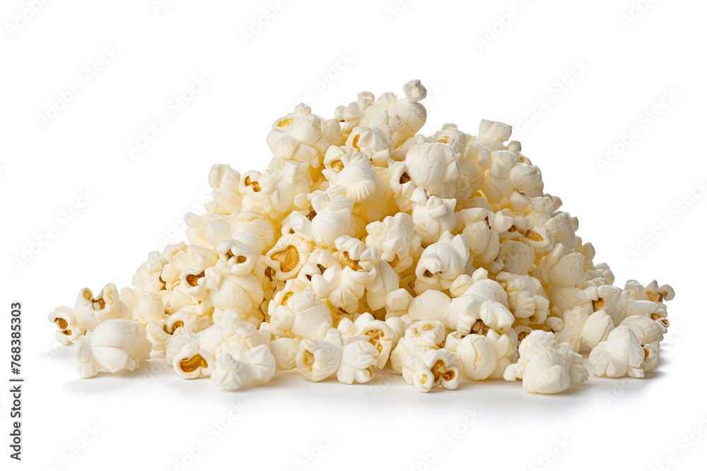 Pile of popcorn with butter on white background created with Generative AI Technology