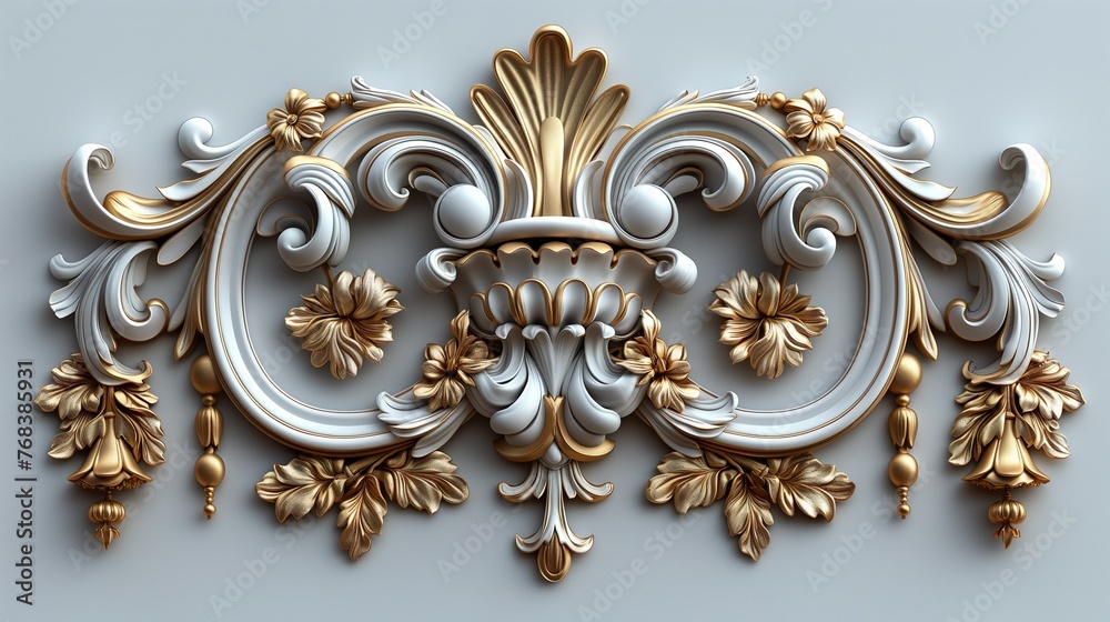 Architectural Element With Gold Plating.  Illustration On The Theme Of Architecture, Decor And Interior. Generative AI	
