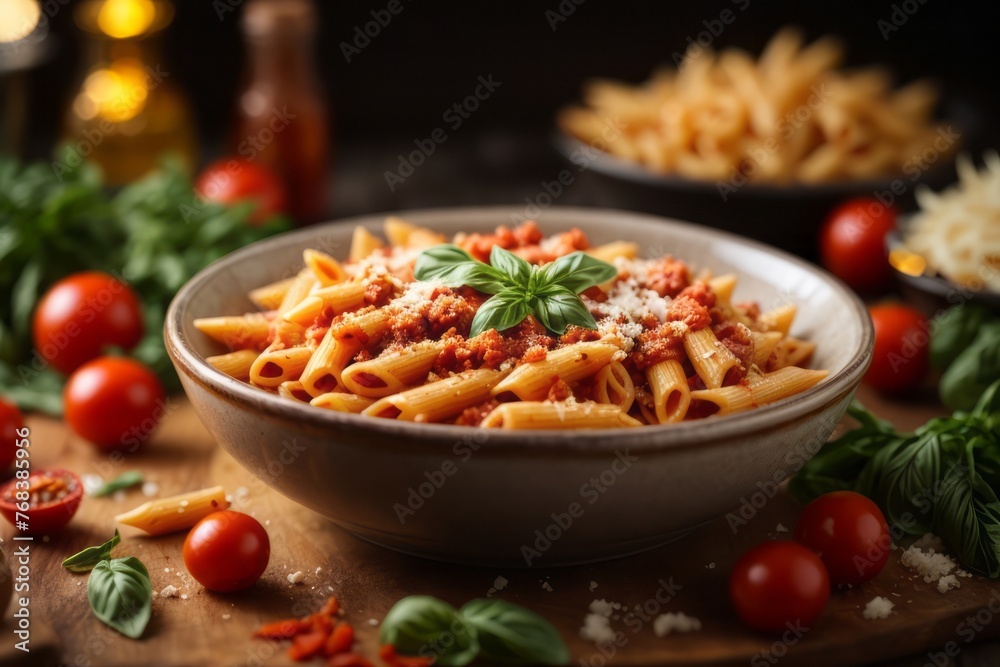 Penne all'arrabbiata Italian delicious food Penne all'arrabbiata Italian delicious food