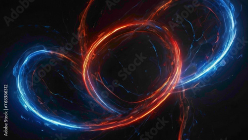 technology in blue and red color in the form of lines and concentric circles in both colors abstract technology background 