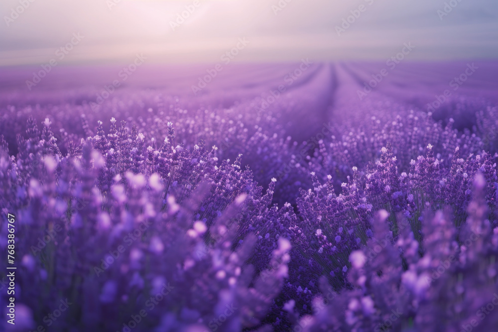  Lavender Fields at Dawn with Soft Purple Hues, A Serene and Fragrant Agricultural Landscape