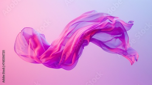 A silk fabric caught mid-air, creating a fluid motion against a pastel gradient background.