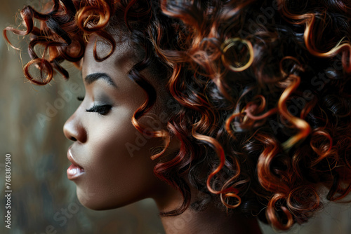  Side Profile of African American Woman with Vibrant Curly Hair