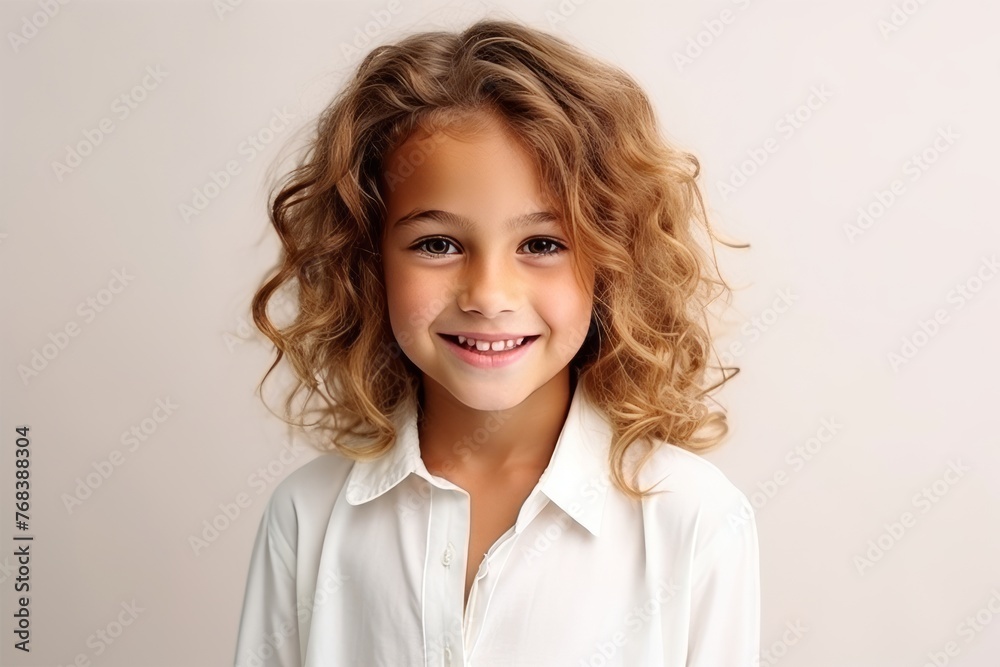 Portrait of a cute little girl with curly hair looking at camera Portrait of a cute little girl with curly hair looking at camera