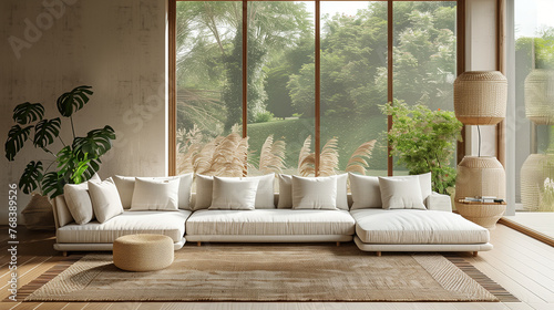 Beige Sofa and Stylish Accents with Nature Vibes