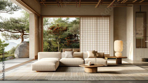 Beige Sofa and Décor with Nature's Influence