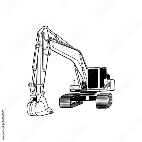 Excavator vector illustration in black and white