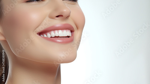 Smiling woman with glowing skin puts soft gel on her facial skin isolated on white background created with Generative AI Technology