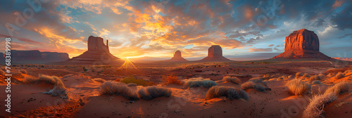 Sunrise in Hunts Mesa navajo tribal majesty place near Monument Valley, Arizona. generative ai 