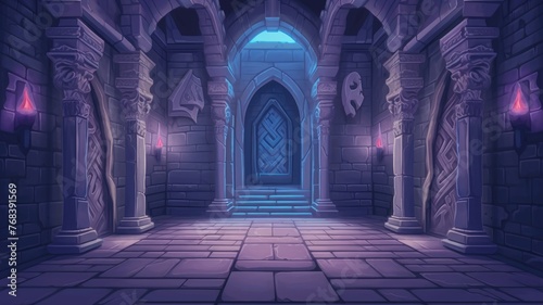 cartoon castle   s interior  aglow with torchlight  reveals towering walls and spiked barriers  creating an ominous yet beautiful