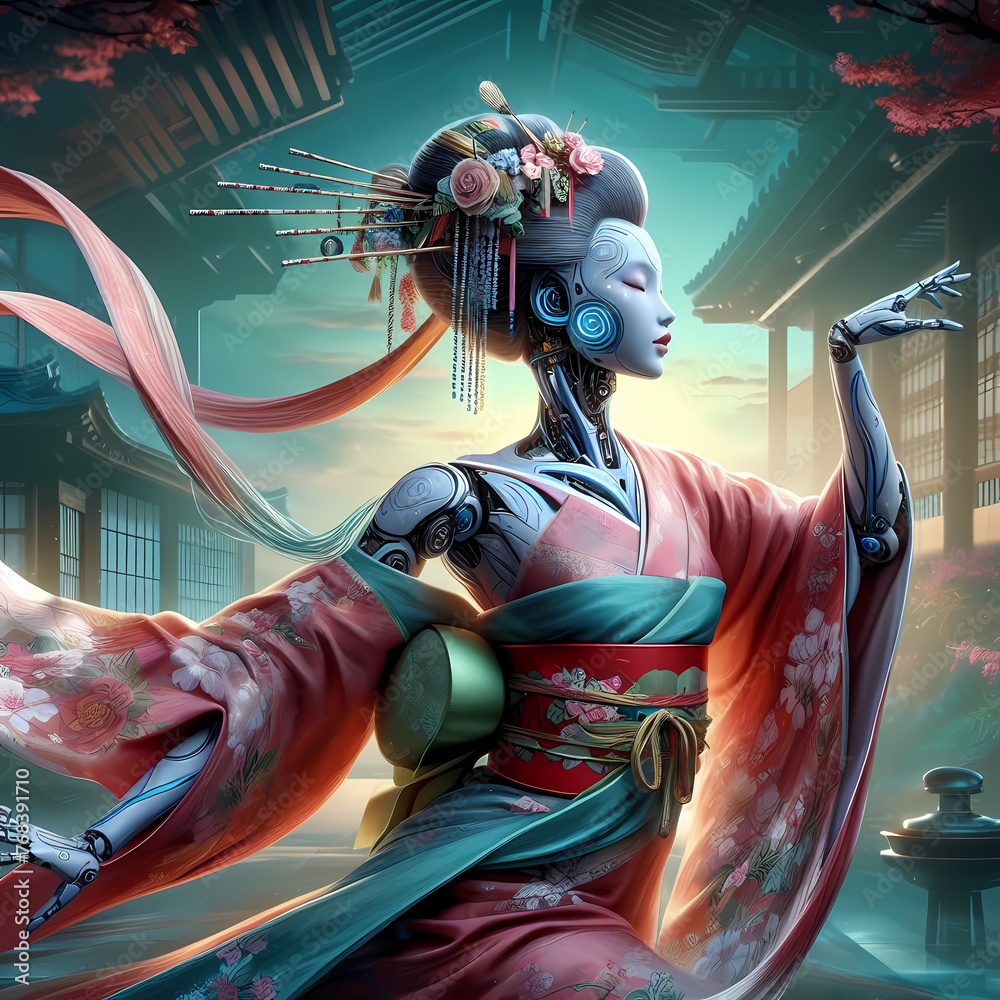 Robotic Geisha: A Fusion of Tradition and Futurism Stock Illustration ...
