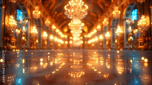Abstract  ballroom lights blurred  with bokeh effect background, poster and wallpaper or banner © Kornkanok