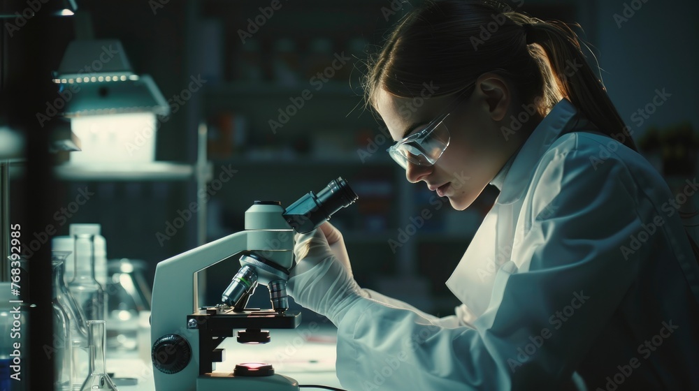 Young scientist working on microscope in laboratory Young scientist working on microscope in laboratory