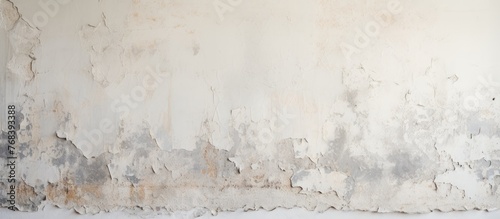 Chipped paint on a wall contrasts with a clean white wall featuring a black fire hydrant photo