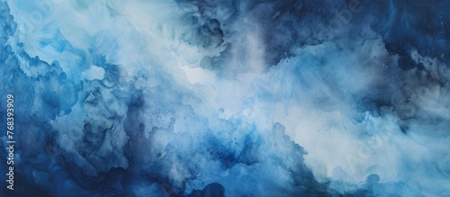A closeup of cumulus clouds in electric blue and white hues against a dark blue sky background, resembling a meteorological phenomenon