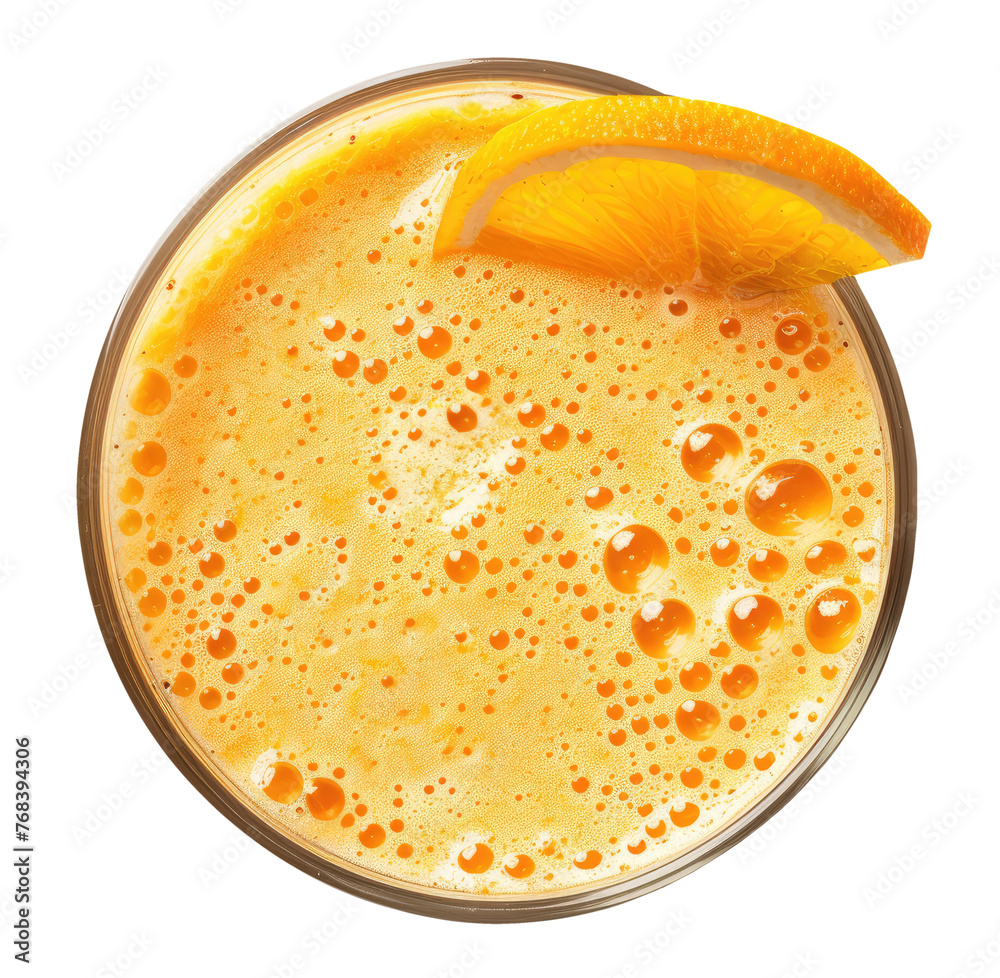 Orange smoothie isolated on transparent background, top view Orange smoothie isolated on transparent background, top view