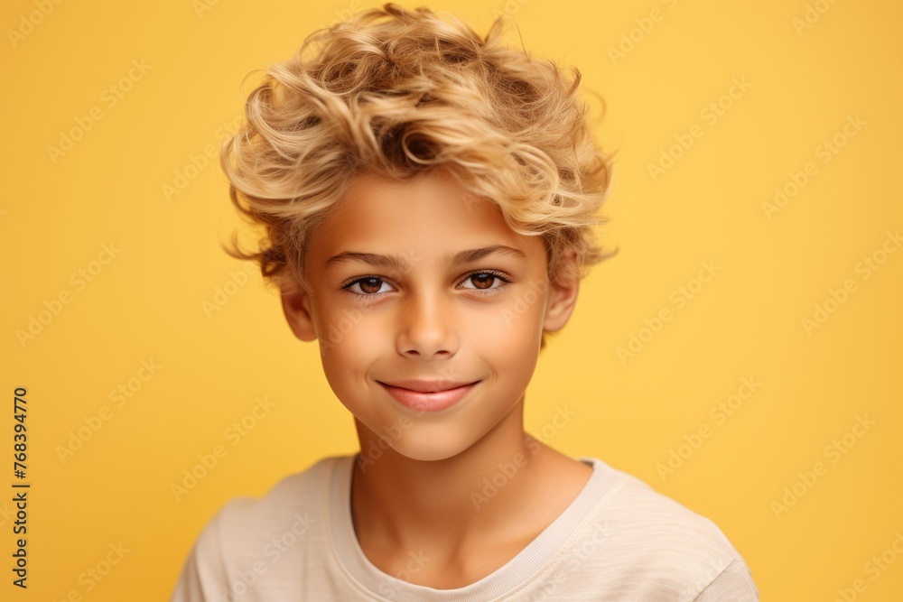 beauty, people and hair concept - smiling teenage boy over yellow background beauty, people and hair concept - smiling teenage boy over yellow background