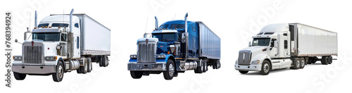 Set of semi tractor trailer, plain on transparency background PNG
