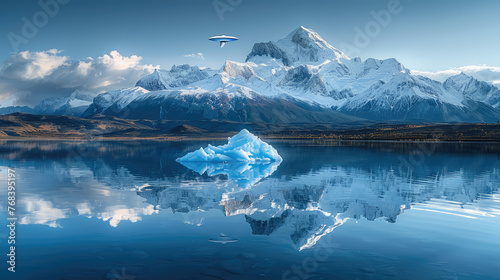 Lake and snow covered mountains. Created with AI  © Image Innovate