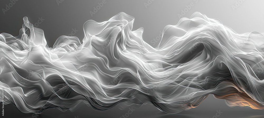 A flowing white smokelike material with undulating and flowing waves, creating an ethereal effect on the background. Created with Ai