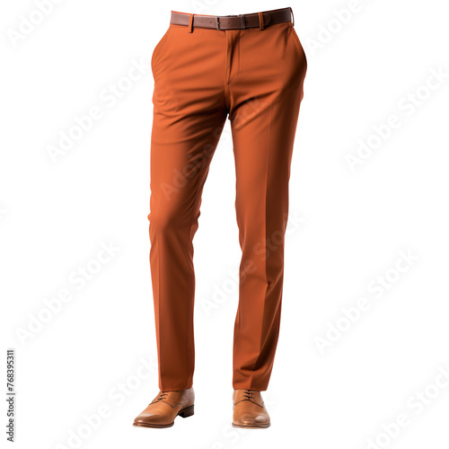 view of a person in a suit, belt and boots on transparent background, clipping path, png, 