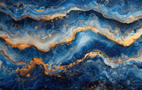 An abstract marble pattern in dark blue, white and golden colours. Created with Ai