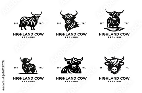 Highland Cattle Cow Head Logo Design illustration