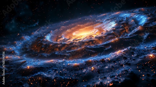 A spiral galaxy with its arms extending out into the darkness of space a small speck in the incomprehensible expanse of the cosmic web.