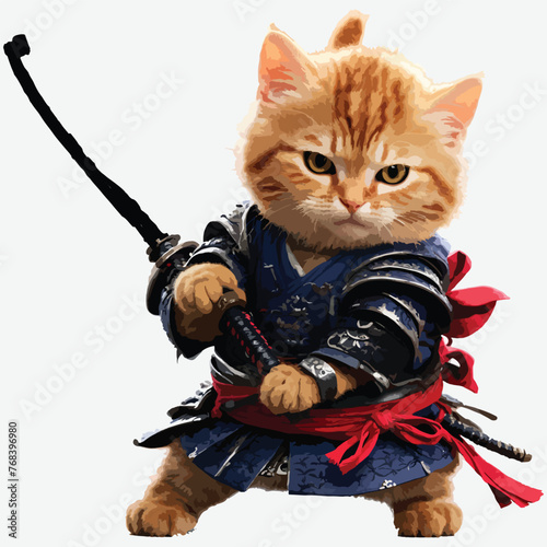 Cute Cat Samurai With Sword Icon logo Illustration. Animal Sport Icon Concept Isolated Premium Vector. Flat Cartoon Style isolated sticker ninja cat