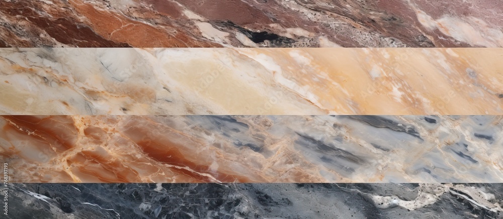 Detailed view of a multi-colored marble surface showcasing different hues and patterns