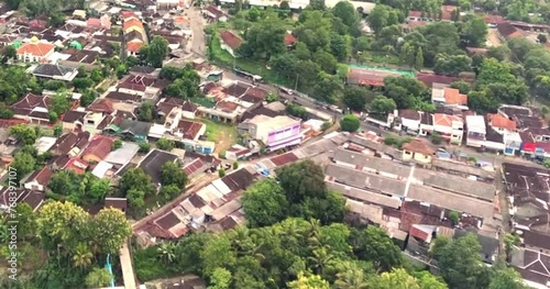 aerial video of a view of population density and road traffic in a big city photo