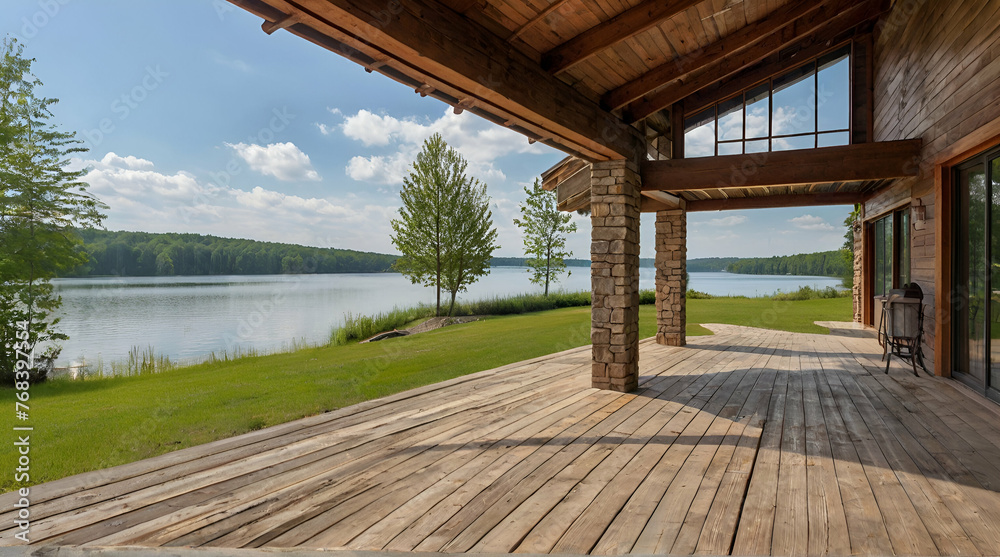 Empty property with outdoor amenities and scenic lake.generative.ai Empty property with outdoor amenities and scenic lake.generative.ai