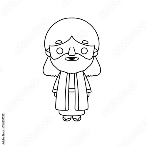 A cartoon drawing of a man with a beard and glasses. He is wearing a robe and has a beard
