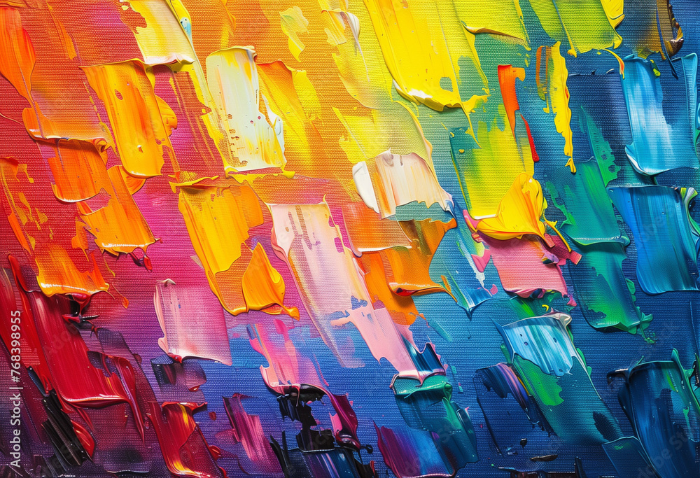 Abstract modern oil painting , bold strokes with bright rainbow colors. Fantasy concept. Background for your design