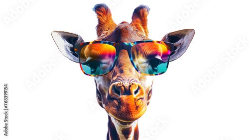 Colorful Cartoon Giraffe Wearing Sunglasses on transparent background