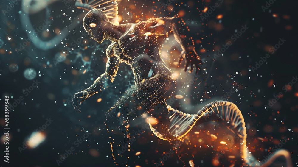 Intricate DNA structures weaving through the human anatomy - obrazy, fototapety, plakaty 