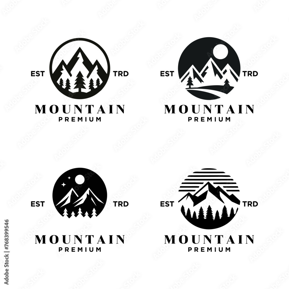Fototapeta premium Mountain peak summit logo design. Outdoor hiking adventure icon