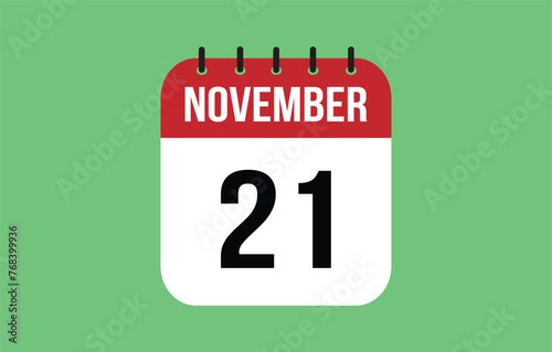 21 November Calendar. November Calendar Vector Illustration.