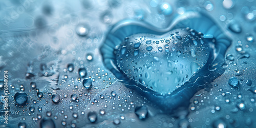 water drops in heart shape on a blue background. generative ai 