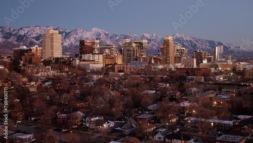 View of Salt Lake City Skyline at Dusk