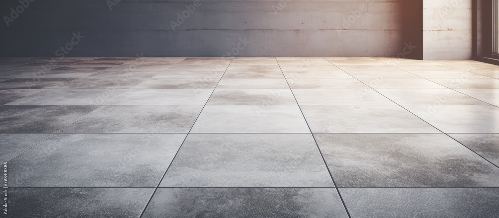 Fototapeta premium A beautifully designed room featuring a large tiled floor and a window allowing natural light to illuminate the space