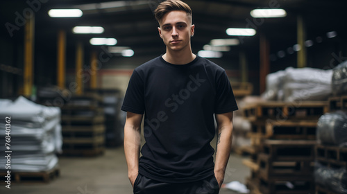 Confident rapper in an industrial warehouse setting.
