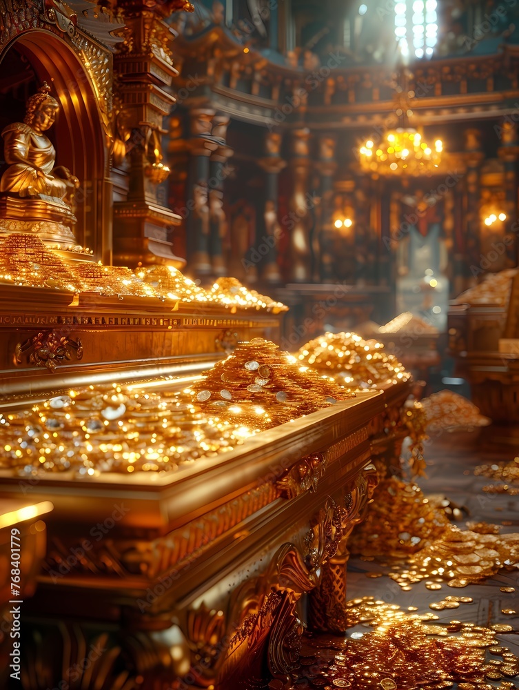 Obraz premium Vast amount of treasure wealth gold coins jewels crowns high quality photo background wallpaper 