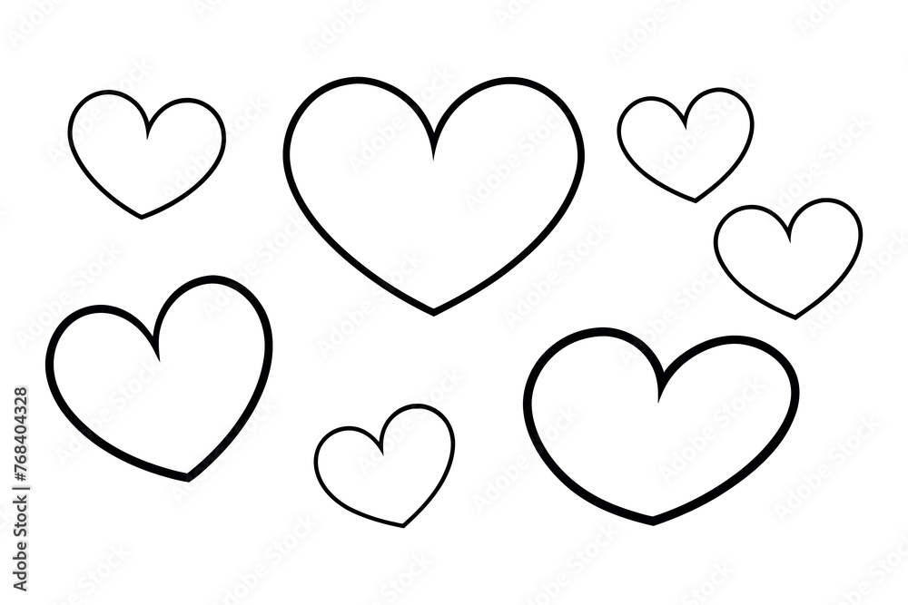 hand-drawn black line heart set, Valente Day.	
